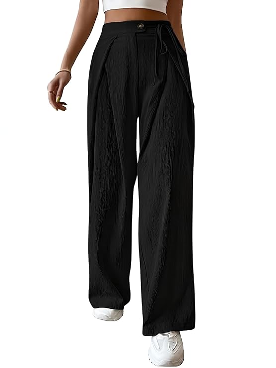 Women's High Waist Wide Leg Pants |Casual Drawstring Loose Fit Lounge Trousers with Pockets| Comfortable Fashion Pants for Women
