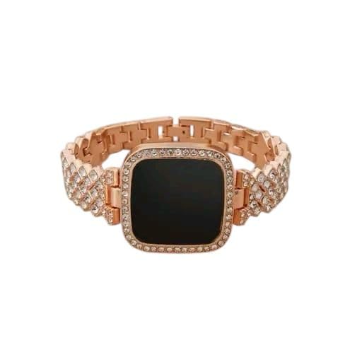 Women's Digital Watch, Rose Gold, Crystal Embellished Bezel and Bracelet Strap, Square Face