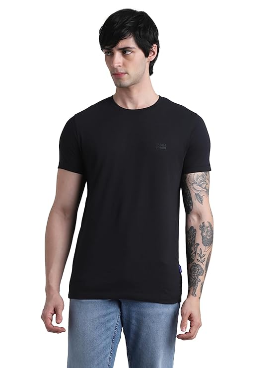 Jack & Jones Men's Cotton Solid Slim Fit T-Shirt
