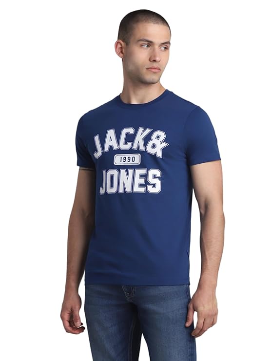 Jack & Jones Men's Cotton Letter Print Slim Fit T-Shirt
