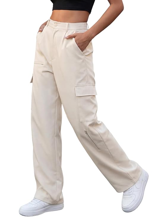 Cargo Pants For Woman | Trousers For Womans |High Waist Trouser for Women – Flared Parachute Pants with Side Pockets